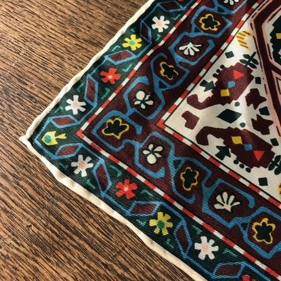 Intricate Vintage Rolled Edge Echo Silk Scarf/ Table Accent. - Picture 8 of 9